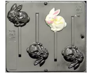 Conejo de Pascua con cinta piruleta molde para caramelos chocolate nuevo jabón de cera de 4 cavidades - Imagen 1 de 1