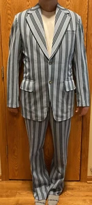 Traje de poliéster vintage de 1970 discoteca para hombre 2 piezas JAMES S LEE * rayas azules * acampanado - Imagen 1 de 24
