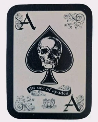 ACE OF SPADE SKULL DEATH CARD BIKER MOTORCYCLE SEW ON LEATHER PATCH 4 X 3 INCH - Image 1 of 3