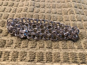 Vtg Sterling Double Link Charm 7" Starter Bracelet 26 Grams Safety Clasp - Picture 1 of 6