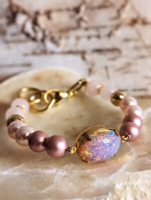 Pink Fire Opal In Powdered Pink Bead Bracelet  - Image 1 of 4