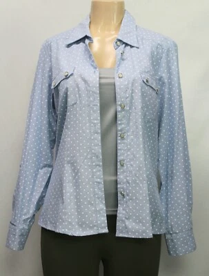New Directions 2Pc Set Button Down Shirt & Tank Long Sleeve Polka Dot Blue Sz L - Image 1 of 4