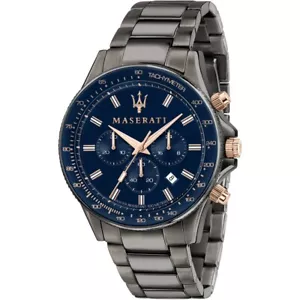 Men's Watch Blue Dial 44mm Montre Quartz Homme Sfida Noir Maserati R8873640001 - Imagen 1 de 9