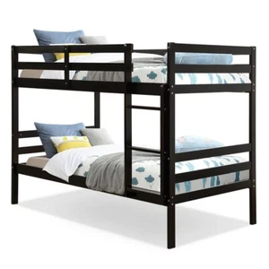 Costway Twin Over Twin Wood Bunk Beds Ladder Safety Rail Espresso - Picture 1 of 4