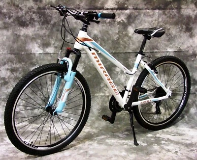 24 Zoll ALU Damen Mädchen MTB Gefedert mit 21-Gang Shimano NEU 2466-weiß-türkis - Bild 1 von 4