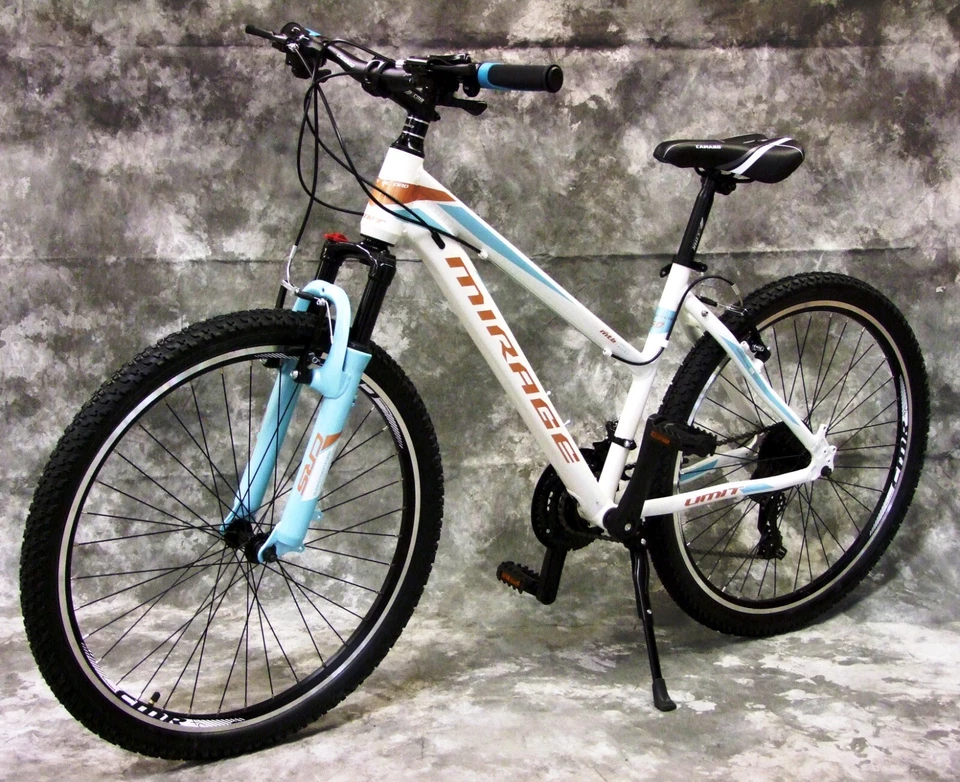 24 Zoll ALU Damen Mädchen MTB Gefedert mit 21-Gang Shimano NEU 2466-weiß-türkis - Bild 1 von 4