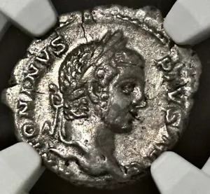 Caracalla AR Denarius AD 198-217 Emperor Horseback Tramples Enemy NGC XF 4/5 3/5 - Picture 1 of 4