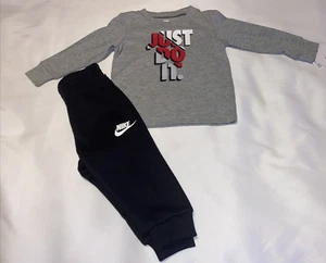 Nike Boy Toddler's Long Sleeve Top & Jogging Pants Gray, Black, Red & White 12M - Picture 1 of 5