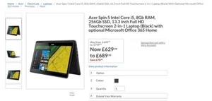 Acer spin 5 SP513-51 Intel I5-7200 - Picture 1 of 10