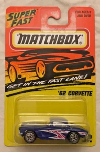 Matchbox '62 Corvette/Blue With Graphics/ Super Fast/Vintage 1995/Brand New - Picture 1 of 9