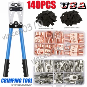 140PCS Copper Lugs Ring Terminals Bare Battery Welding Crimp Wire Connectors Kit - Picture 1 of 17