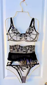 Stickerei Sexy Dessous Blumen BH Unterwäsche Damen 3 Stück Transparent Größe M - Bild 1 von 6