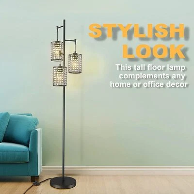 Industrial Crystal Tree Floor Lamp 3-Light Standing Pole Light for Living Office - Image 1 of 4