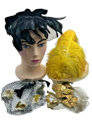 Винтажный Millinery лот Mr John Fascinator шляпы перья бант сетка Miscellany + как - Изображение 1 из 4