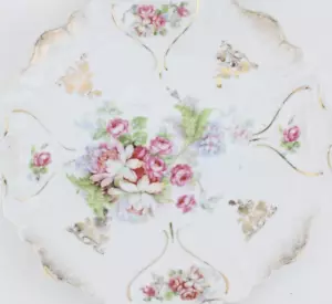 Antiker Theodor Lehmann Bavaria Henkelteller englische Rose Pfingstrose Blume vergoldet - Bild 1 von 11