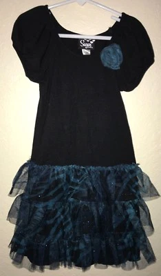 niña talla 6 VESTIDO NEGRO AZUL VOLANTES FALDA PARTE INFERIOR DESTELLOS por SUGAR animal raya Foto 1 de 2