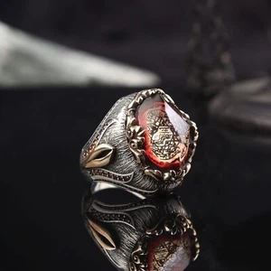 Seal of Solomon Silver Ring, Amber Stone King Solomon Ring, Suleiman's Star Ring - Picture 1 of 8