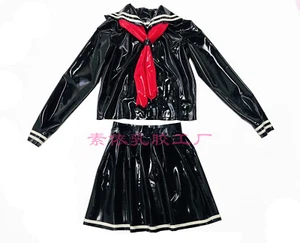 LATEX SAILOR TOPS WITH RED SCARF MINI SKIRTS JK UNIFORM 0.4MM - Picture 1 of 7
