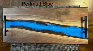 10"x23"+x.5"+ Walnut Resin Charcuterie Cheese Board Oiled Black Handles 4-Feet. - Picture 1 of 23