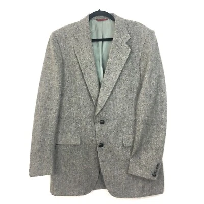 Hart Schaffner & Marx Mens Sportcoat Half Lined Herringbone Gray and Black Vinta - Image 1 of 4
