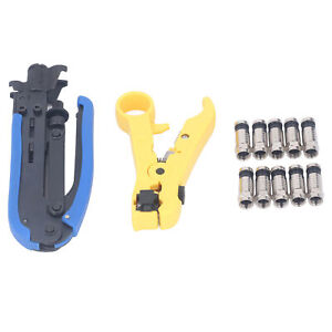 Coax Crimper Tool Kit 10Pcs Wire Combo Squeeze Pliers For St Connector Stripper