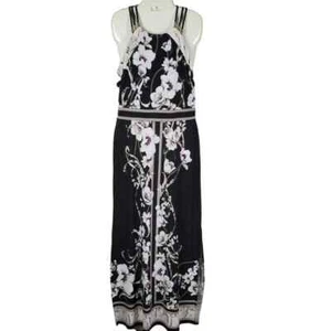 Maxi Vestido Negro Floral Halter Casa Blanca Mercado Negro Talla Pequeña - Imagen 1 de 10