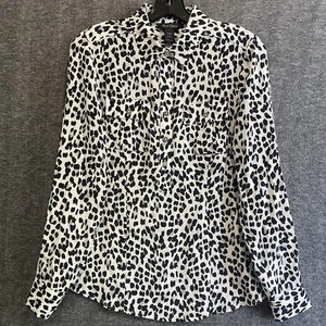 NUEVO Top Casa Blanca Mercado Negro Mujer 4 Negro Estampado Animal Pestaña Enrollable Seda Blusa - Imagen 1 de 11