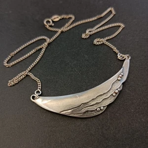 Sterling Silver Necklace Modernist Abstract Layered Artisan Textured Bib Vintage - Picture 1 of 19