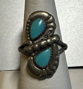 Vintage Indianer unsigniert Türkis Sterlingsilber Ring Größe 7,75 - Bild 1 von 6