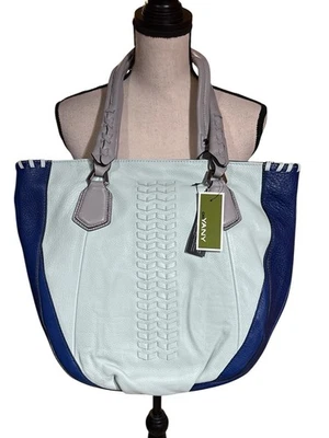 Bolso de Mano orYANY Cuero Guijarro Verde Espuma de Mar/Azul Real Grande NUEVO Foto 1 de 4