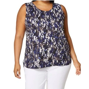 Halogen Woven Shell Grey Blue Texture Print Tank Size 3X NEW - Picture 1 of 5