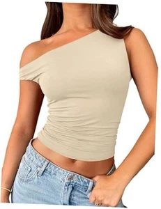 Womens Summer Tops Spring T Shirts Crop Tank Top Fashion Clothes Small Apricot - Picture 1 of 7
