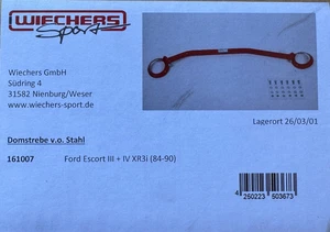 Barra de cúpula de acero Wiechers delantera superior para Ford Escort III IV XR3i Tuning - 161007 - Imagen 1 de 1