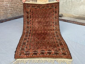 Antique Afghan Hand Knotted Tribal Wool Rug Brown Red Geometric Rare Art Rug - Picture 1 of 11
