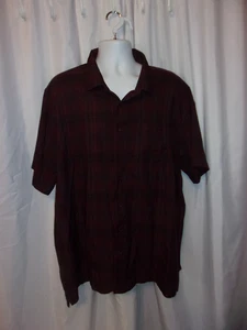 HAGGAR Men's Maroon & Black Plaid Short Sleeve Button Down Shirt SIZE 3X - Picture 1 of 4