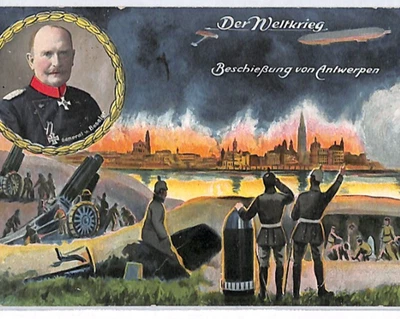 ZEPPELIN WW1 PROPAGANDA *Antwerp* AIR RAID Military Postcard 1915 Germany PZ144 - Image 1 of 4