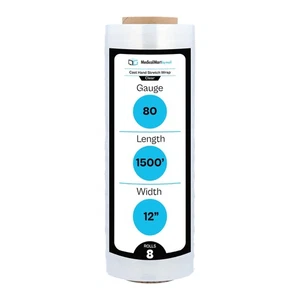12" x 1500FT 80 Gauge Pallet Wrap Stretch Film Shrink Hand Wrap 1500' 8 Rolls - Picture 1 of 9