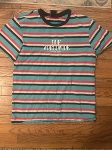 Huf Worldwide Striped Embroidered Skateboard Skate T-Shirt Mens Large - Picture 1 of 3