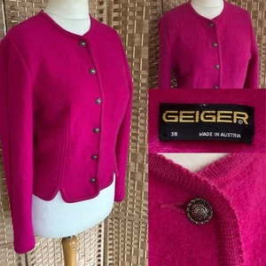 GEIGER Hot Pink BOILED WOOL Braid Trim Jacket 38 UK 10 TYROL AUSTRIA - Picture 1 of 15