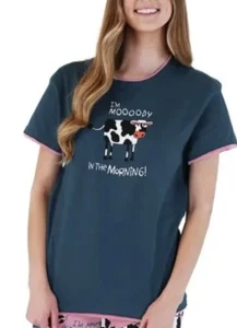 NWT Lazy One I’m Moooody In The Morning Sleep T Shirt Funny Cow Graphic Pajama - Picture 1 of 6