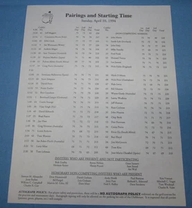 Pairings and Start Time Sheet ~ Masters Golf Tournament ~ Sunday April 10, 1994 - Picture 1 of 3