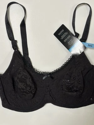 NWT Bali Bra 36C Black Lace Smoothing StyleDF3432 Underwire Unpadded $44 Stretch - Image 1 of 4