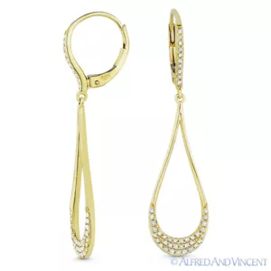 Offene Ohrhänger 0,31 ct Rundschliff Diamant Pave 14 kt Gelbgold Tropfen - Bild 1 von 1