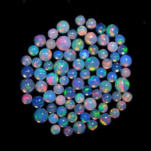 AAA White Base Ethiopian Opal Round Shape Cabochon Gemstone Size 3mm to 10mm - Picture 1 of 3