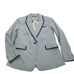 Boden Blazer Womens 10 PETITE 10P Navy White Striped Jacket Nautical Seersucker - Picture 1 of 11