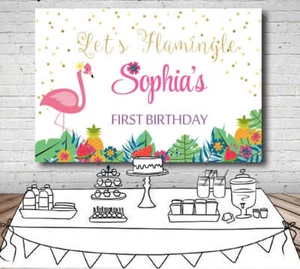 FLAMINGO FRUIT PERSONALISED BIRTHDAY PARTY BANNER BACKDROP DECORATION - Picture 1 of 4