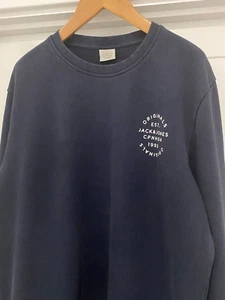Men's JACK & JONES Navy Blue Cotton Crew Neck Sweatshirt Size XL PTP 23" - Picture 1 of 5