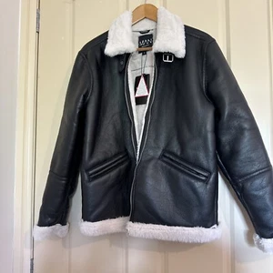 Men’s Boohoo Man Leather Look Aviator Jacket Size S NWT - Picture 1 of 5