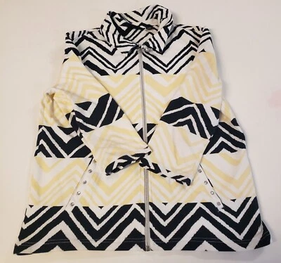 Onque Casual Black, White And Yellow Striped Zip Up Jacket Size PM - Image 1 of 4