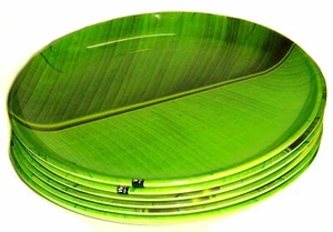 Melamine Banana Leaf Plate Green, Set of 6 pieces -11 Inch - Picture 1 of 3